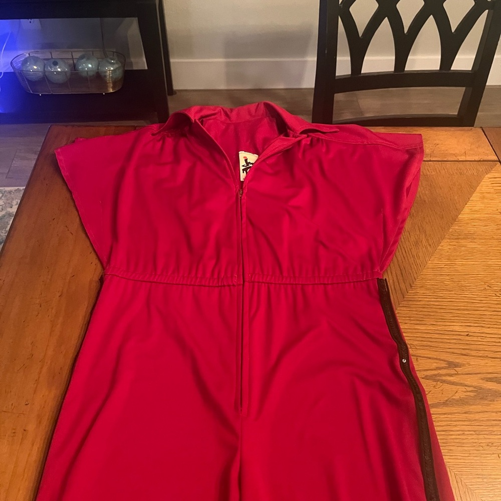 Jody of California Red Zip Front Wide Leg Jumpsuit Vintage Style - Picture 3 of 8